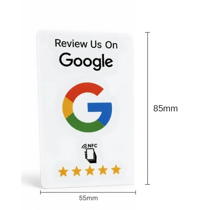 Klink NFC review card dimensions, 85mm height, 55mm width