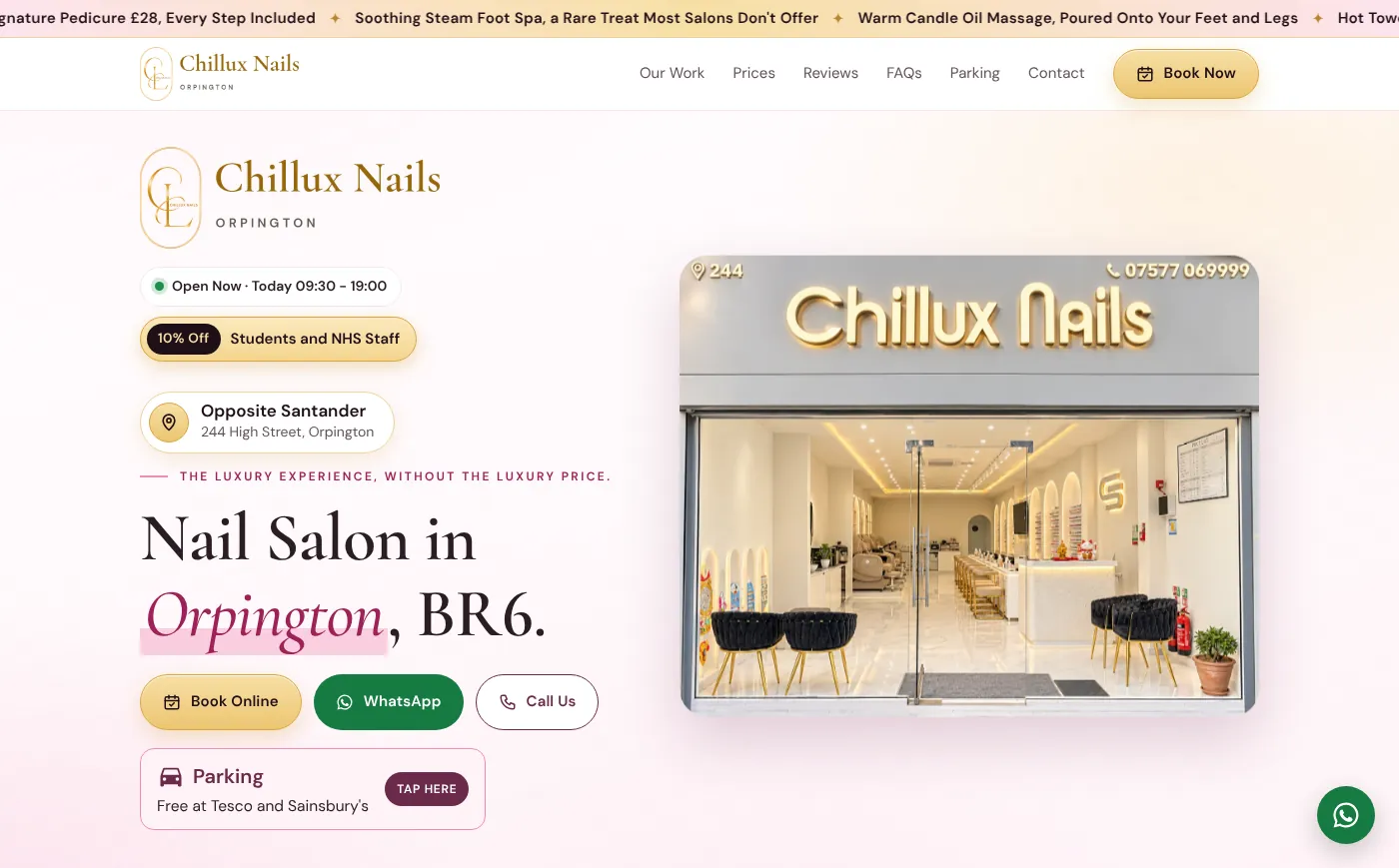 Chillux Nails website on a laptop